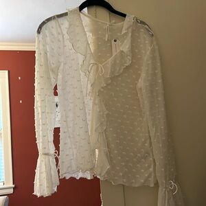 Anthropologie tie front lace blouse